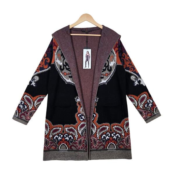 Max Sport Hooded Longline Cardigan XL Black Orange Open Front Pockets $368 SRP - Picture 1 of 16